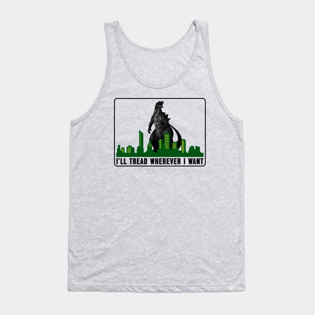 Funny Godzilla-Don't Tread on Me Parody Tank Top by Mr.PopArts